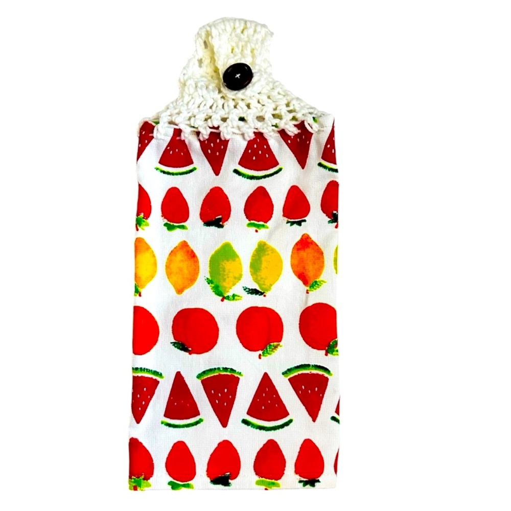 Hand Crafted Colorful Fruit Watermelon Lemons Crochet Top Hanging Hand Towel